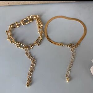 Gold Chain Link and Cord Bracelet Set